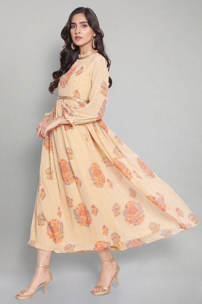 Yellow Floral Print Flared Victorian Dress - wforwoman