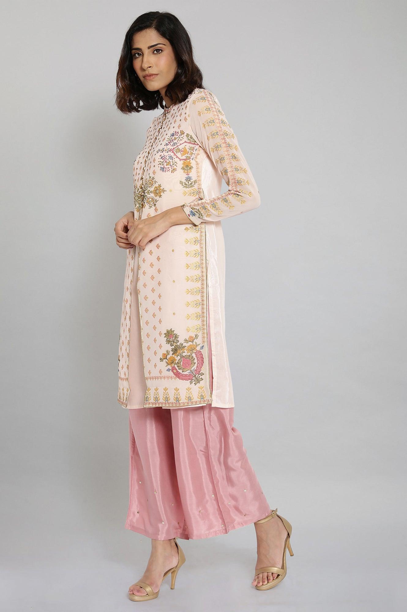 Pink Mock Layered Festive kurta - wforwoman