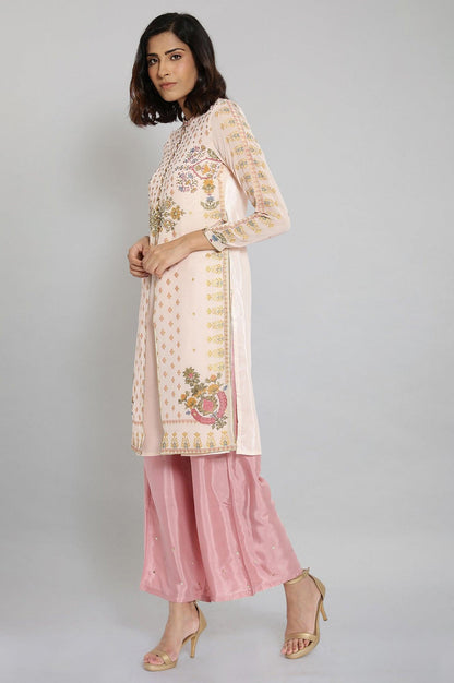 Pink Mock Layered Festive kurta - wforwoman
