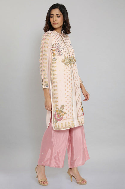 Pink Mock Layered Festive kurta - wforwoman