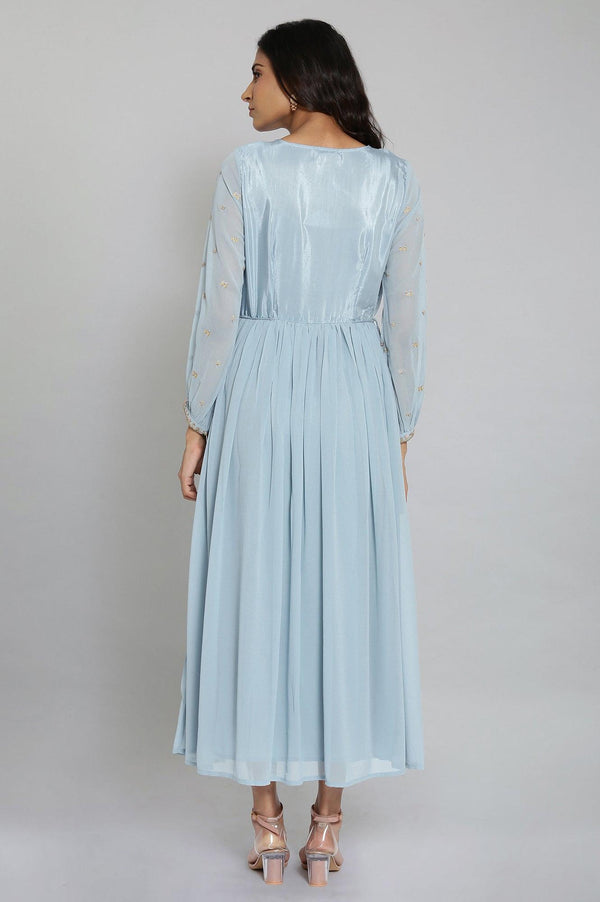 Light Blue Embroidered Gathered Victorian Dress