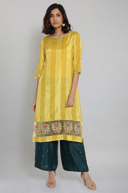 Yellow Embroidered Striped Straight kurta - wforwoman