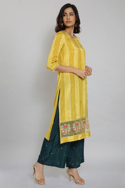 Yellow Embroidered Striped Straight kurta - wforwoman