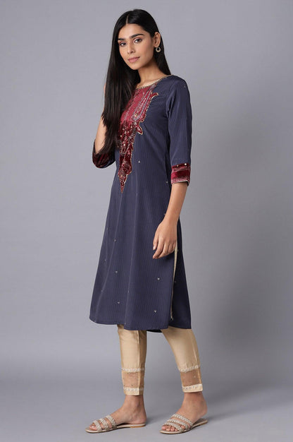 Blue kurta In Stripe Print - wforwoman