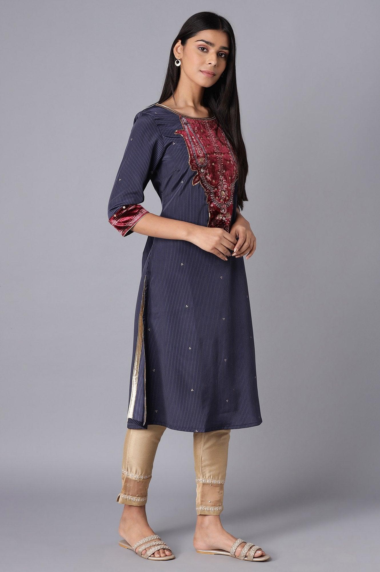 Blue kurta In Stripe Print - wforwoman