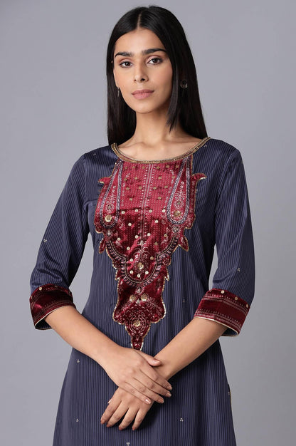 Blue kurta In Stripe Print - wforwoman