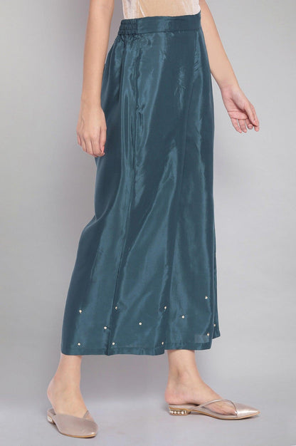 Green Sequinned Solid Parallel Pants - wforwoman