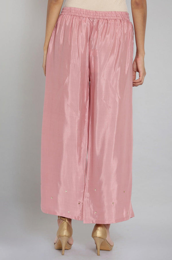 Light Pink Sequinned Solid Parallel Pants