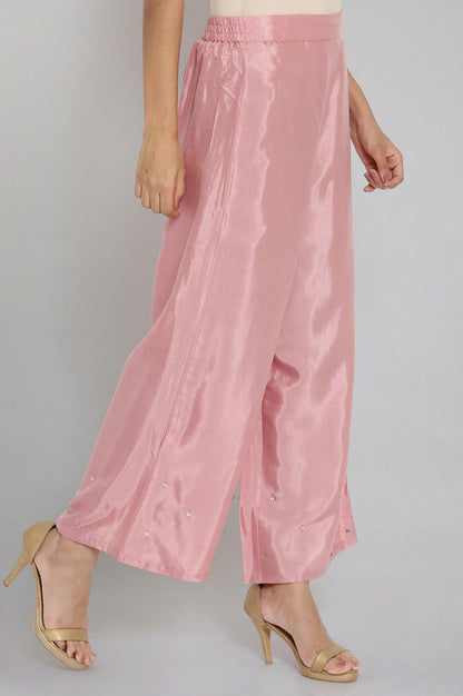 Light Pink Sequinned Solid Parallel Pants - wforwoman
