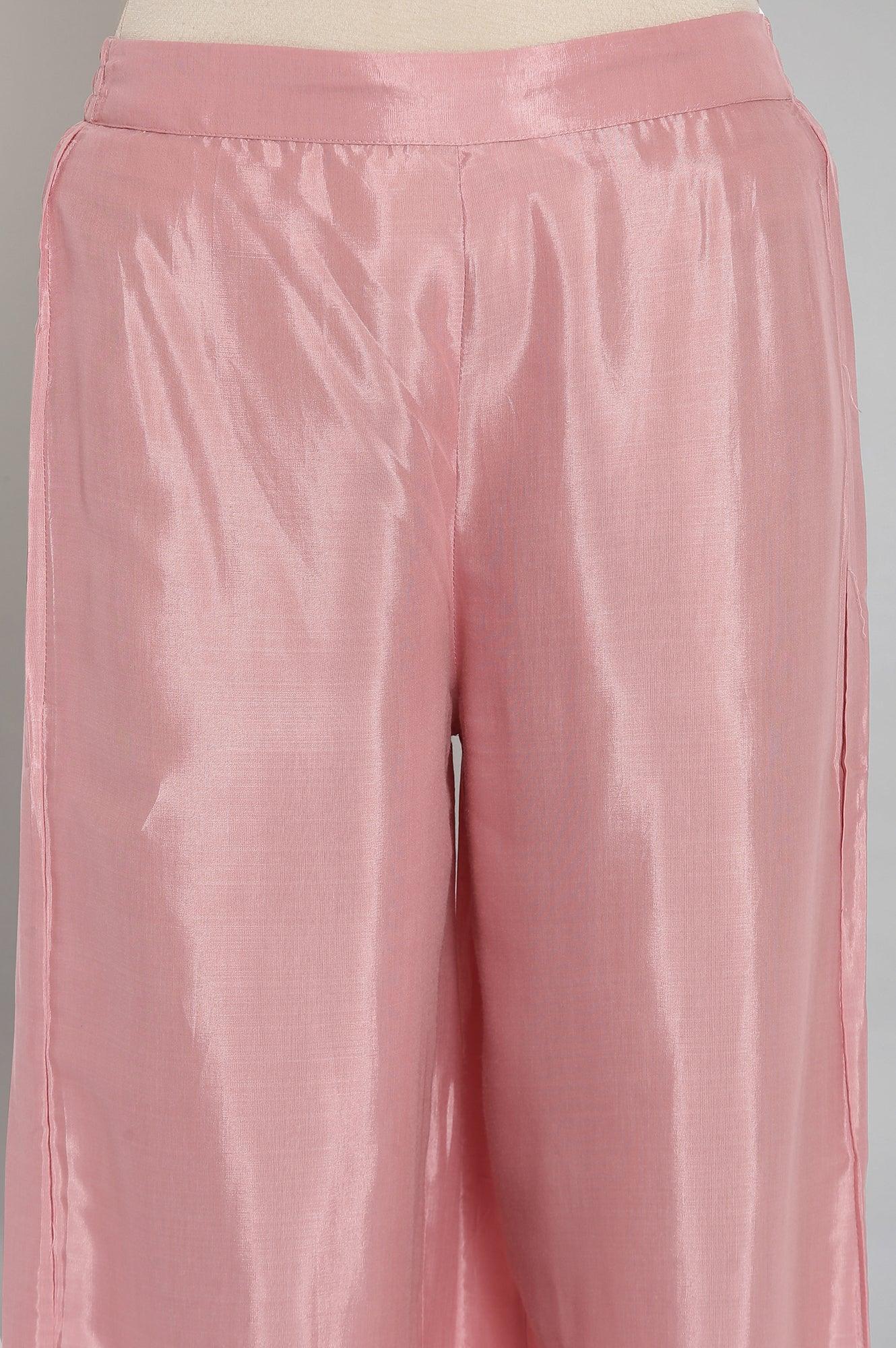 Light Pink Sequinned Solid Parallel Pants - wforwoman