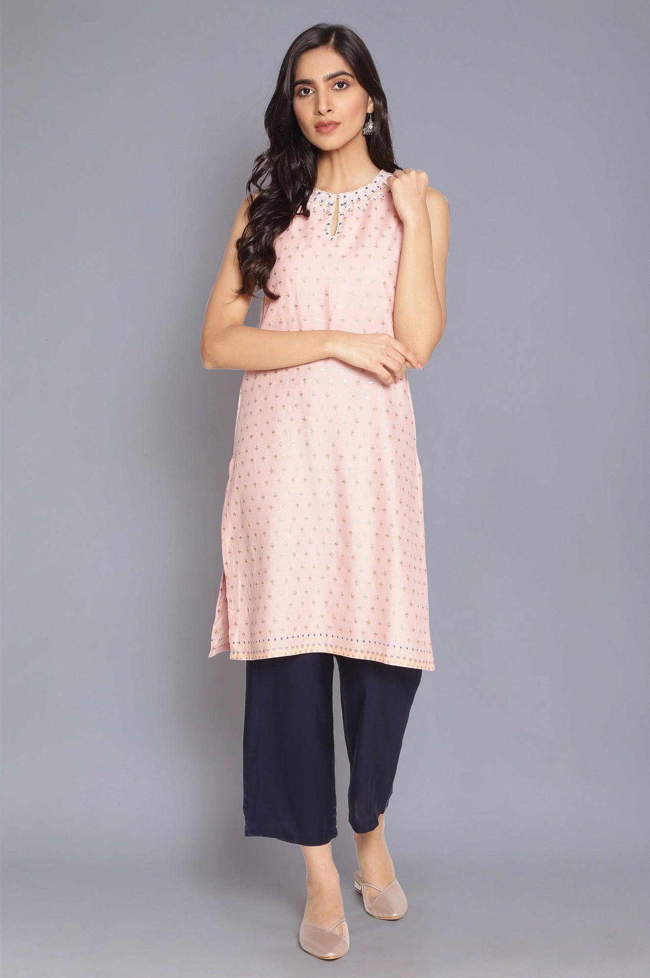 Navy Blue Solid Straight Pants - wforwoman