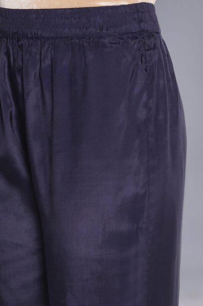 Navy Blue Solid Straight Pants - wforwoman