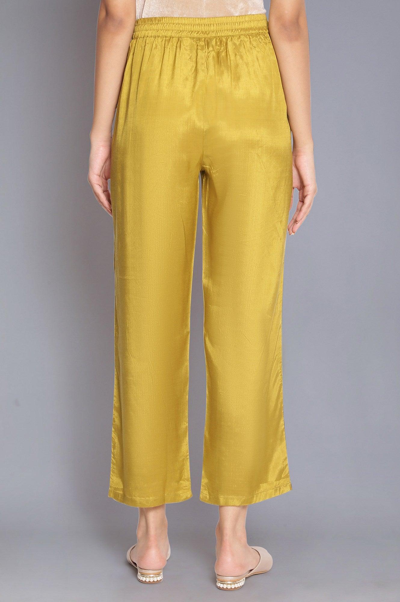 Olive Green Solid Straight Pants - wforwoman