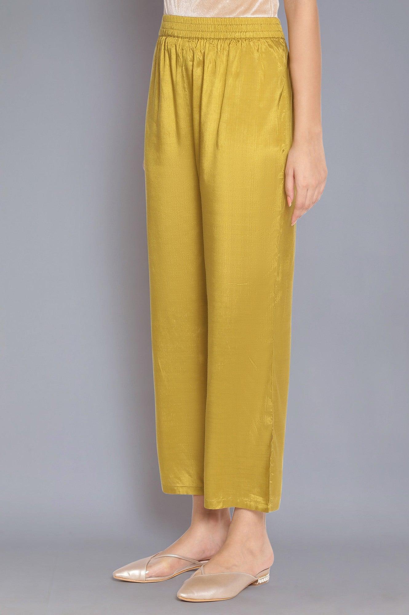 Olive Green Solid Straight Pants - wforwoman