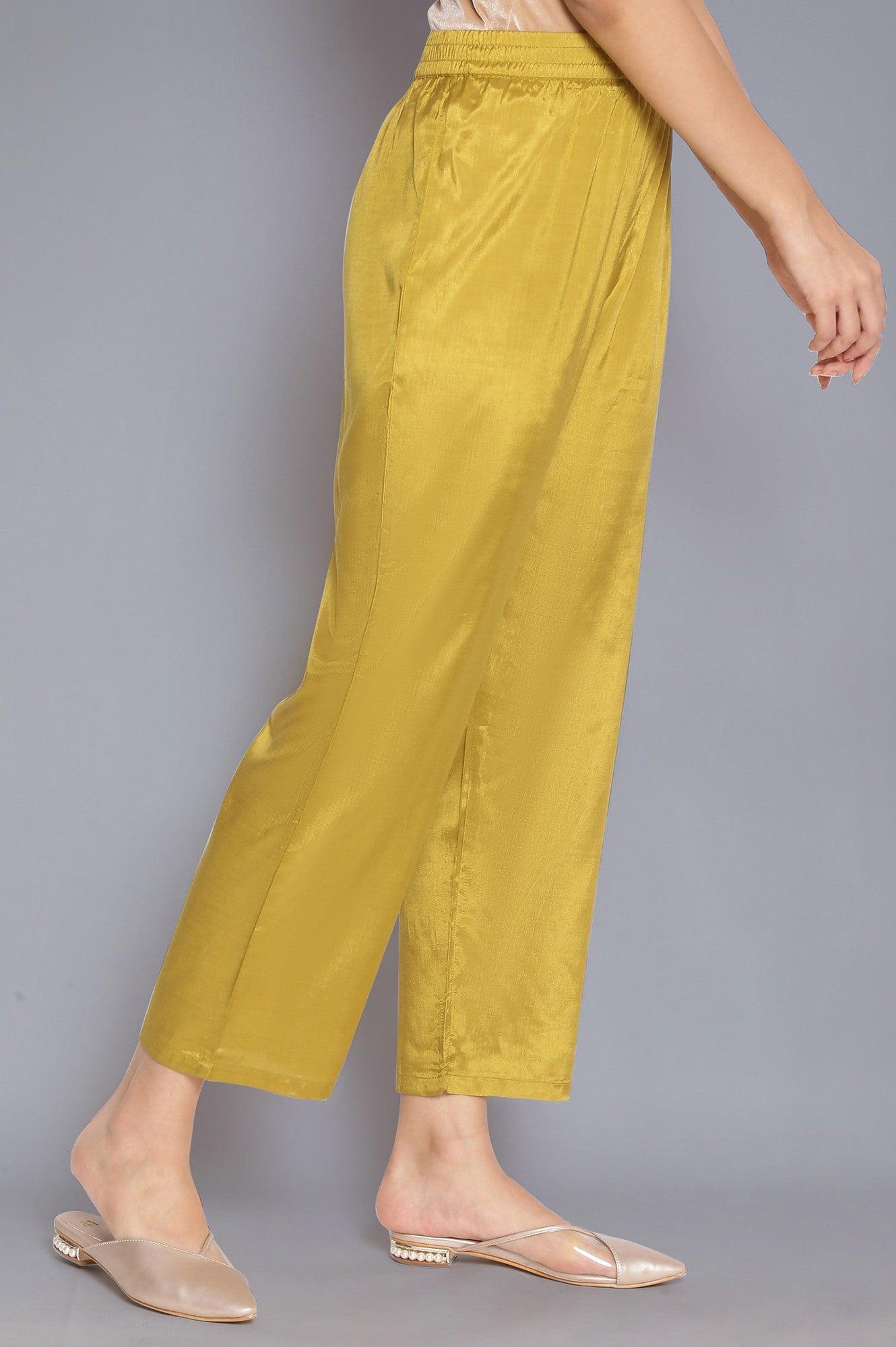 Olive Green Solid Straight Pants - wforwoman