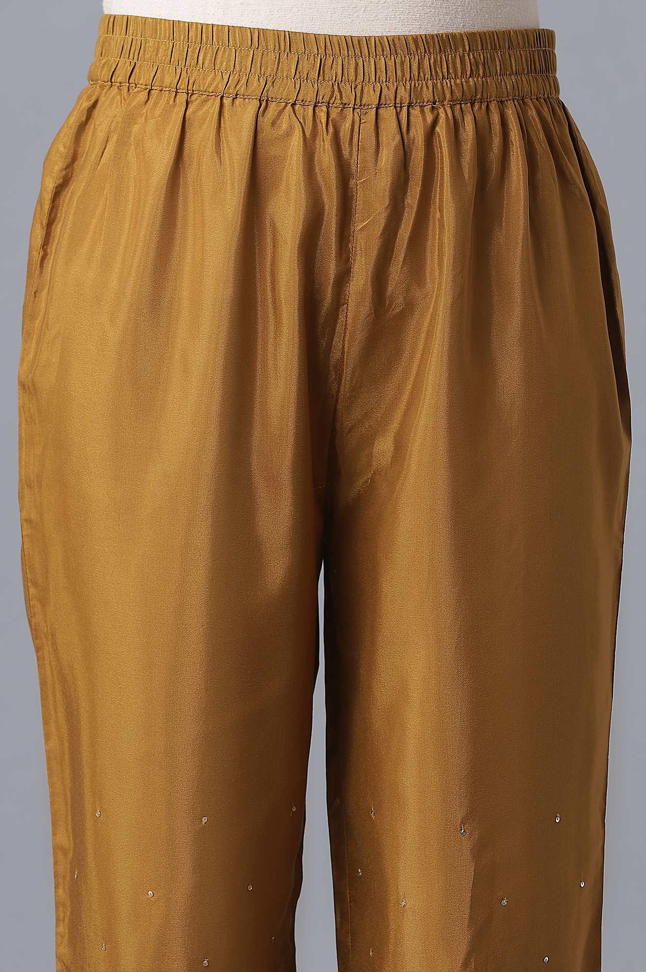 Green Panelled Satin kurta-Parallel Pants-Dupatta Set - wforwoman