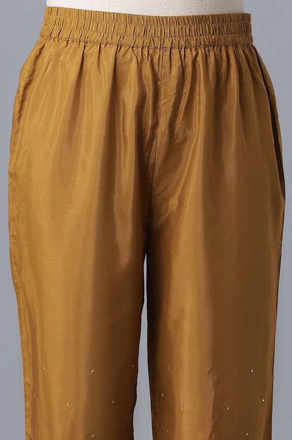 Green Panelled Satin kurta-Parallel Pants-Dupatta Set - wforwoman