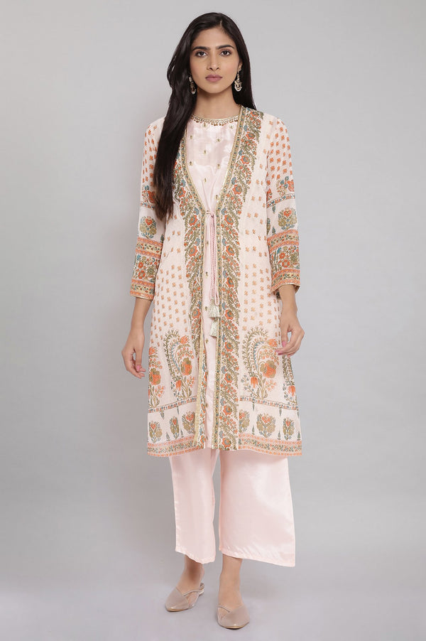 Light Pink Floral Printed Jacket & Inner Set