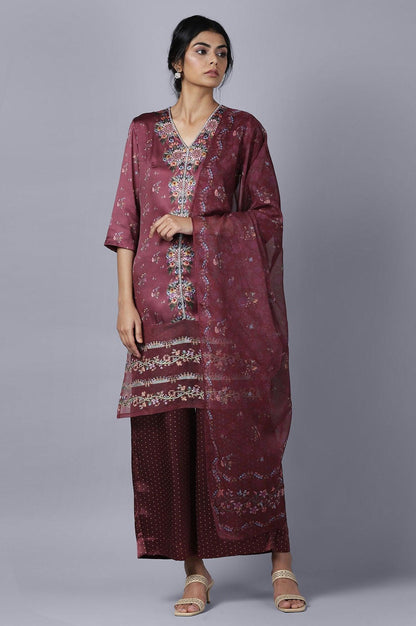 Dark Red kurta Parallel Pants Dupatta Set - wforwoman