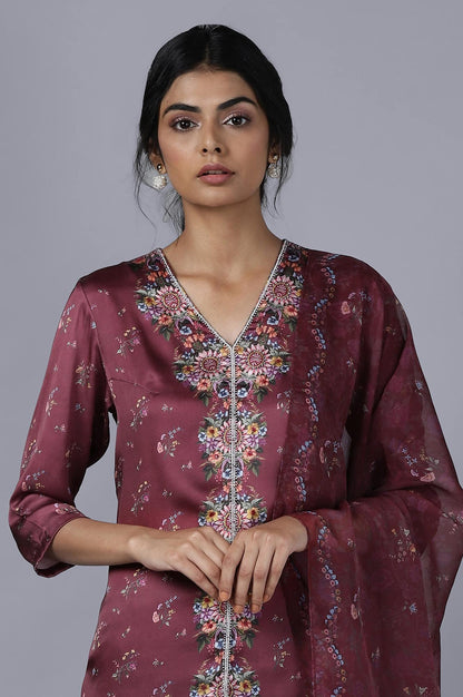 Dark Red kurta Parallel Pants Dupatta Set - wforwoman