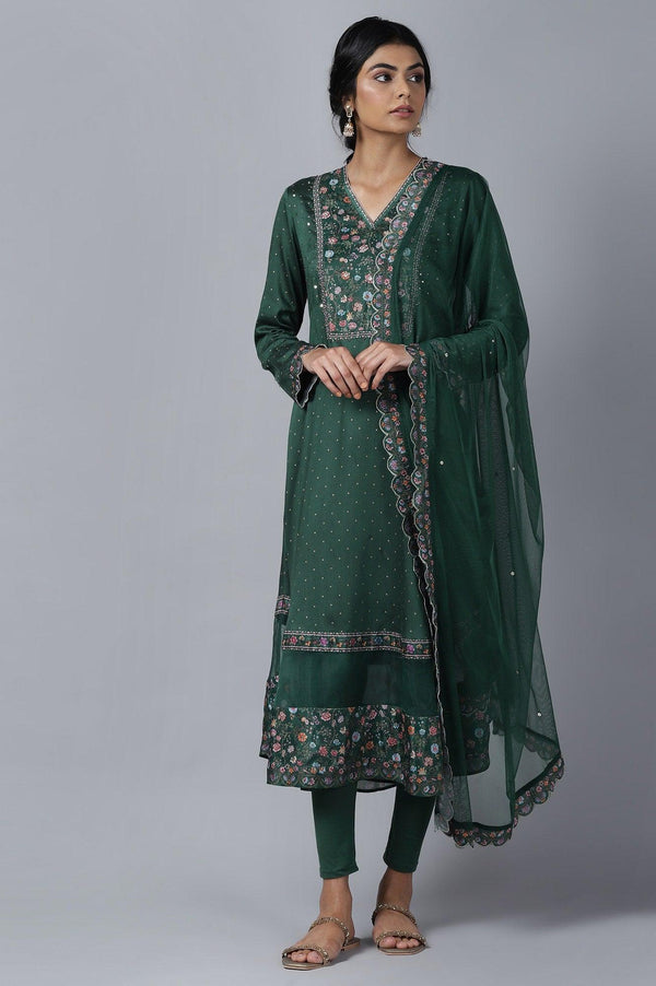 Dark Green kurta Tights Dupatta Set