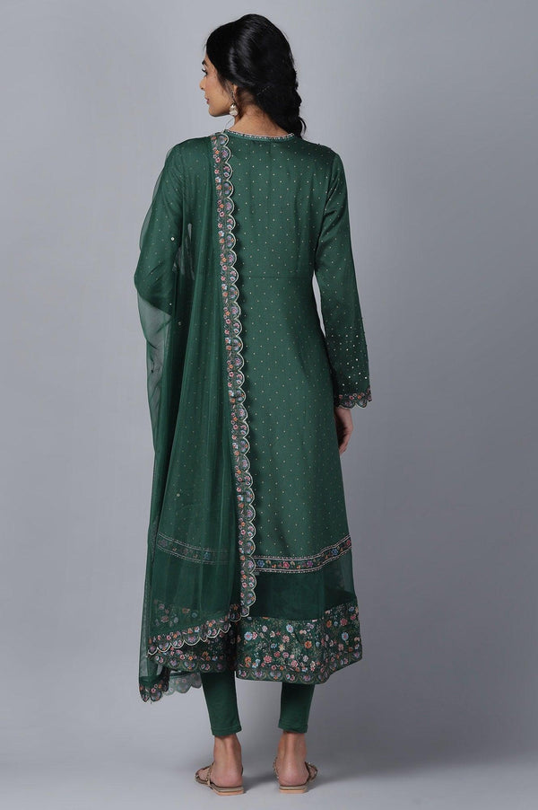 Dark Green kurta Tights Dupatta Set