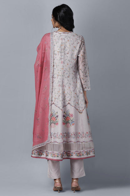 Light Grey kurta Slim Pants Dupatta Set - wforwoman