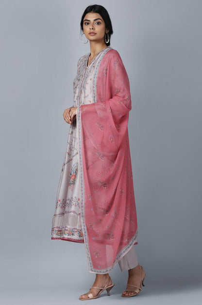 Light Grey kurta Slim Pants Dupatta Set - wforwoman