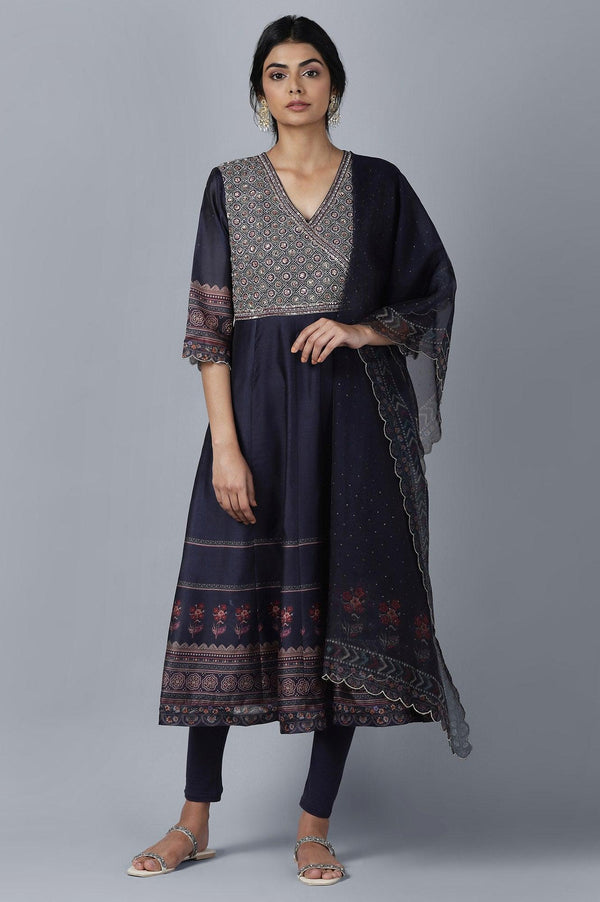 Dark Blue Anarkali kurta Tights Dupatta Set
