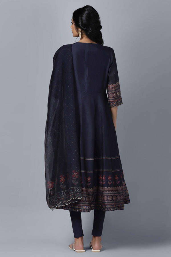 Dark Blue Anarkali kurta Tights Dupatta Set