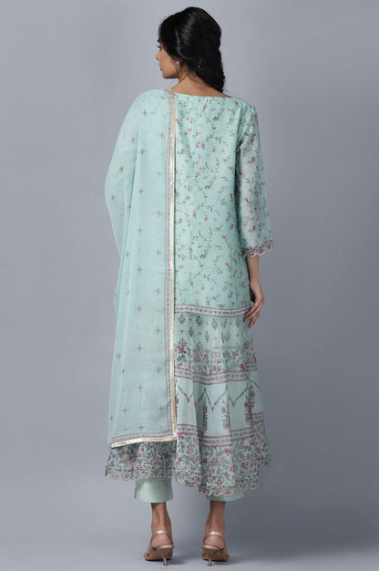 Light Blue kurta Slim Pants Dupatta Set - wforwoman
