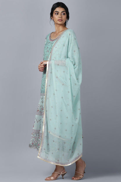 Light Blue kurta Slim Pants Dupatta Set - wforwoman
