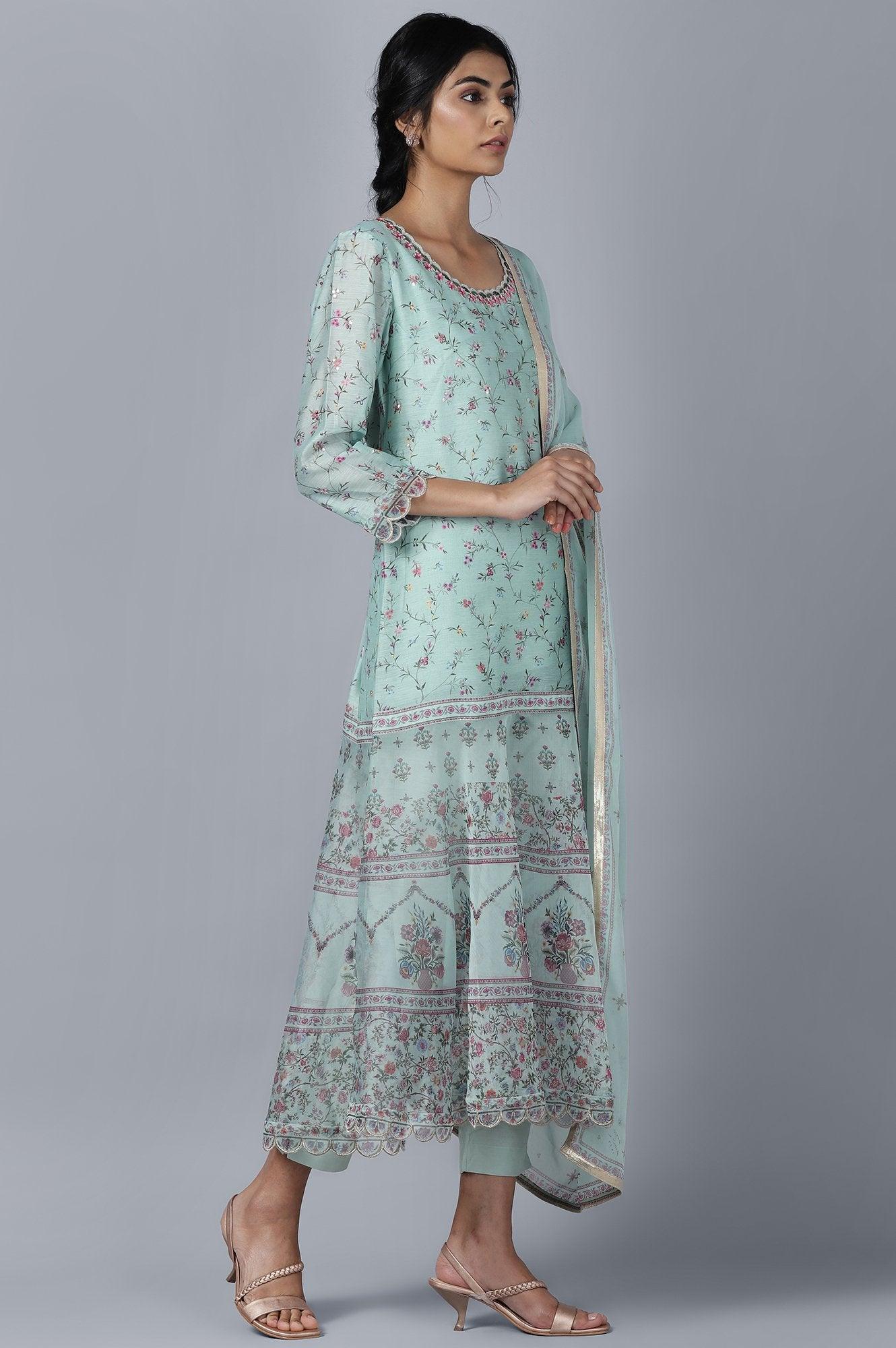 Light Blue kurta Slim Pants Dupatta Set - wforwoman