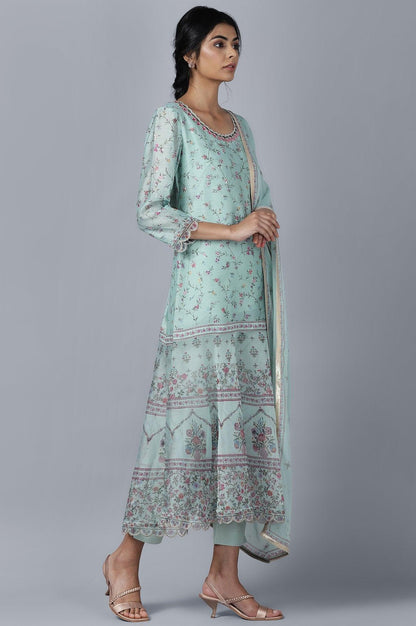 Light Blue kurta Slim Pants Dupatta Set - wforwoman