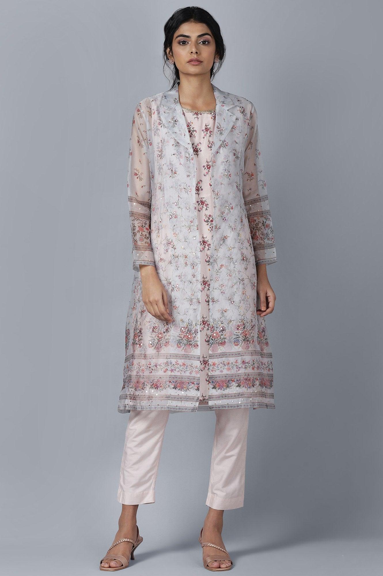 Organza Jacket kurta Slim Pants Set - wforwoman