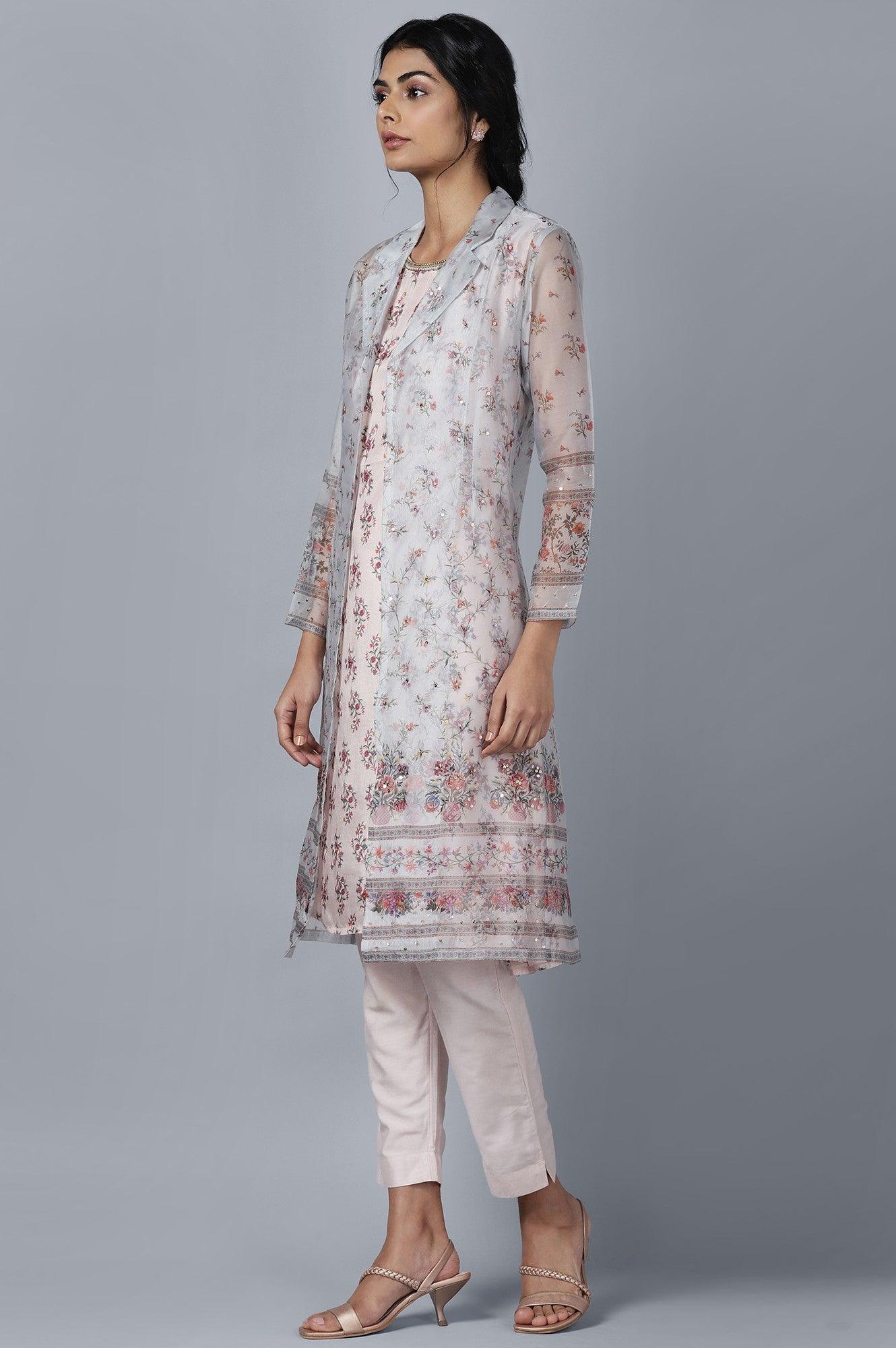 Organza Jacket kurta Slim Pants Set - wforwoman