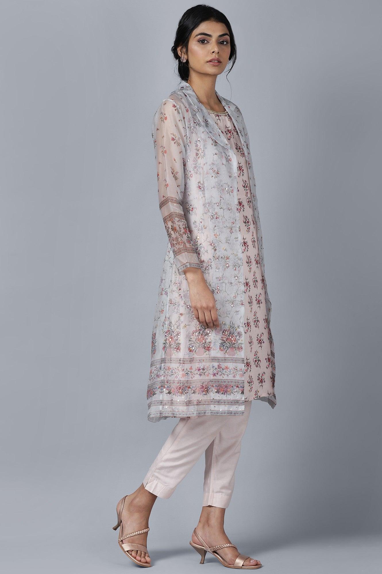 Organza Jacket kurta Slim Pants Set - wforwoman