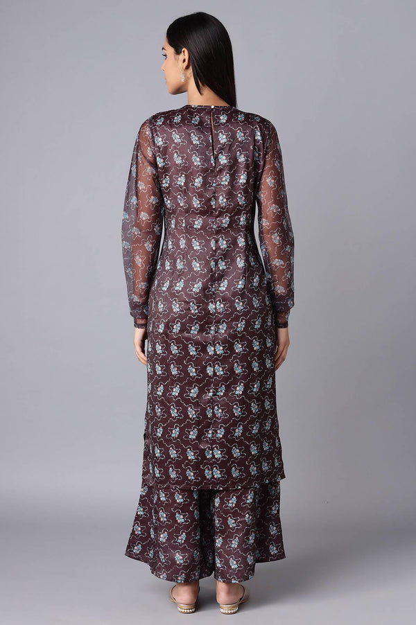 Dark Brown kurta-Flared Pant Set