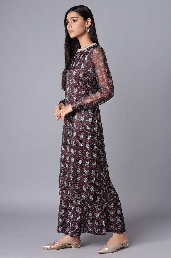 Dark Brown kurta-Flared Pant Set