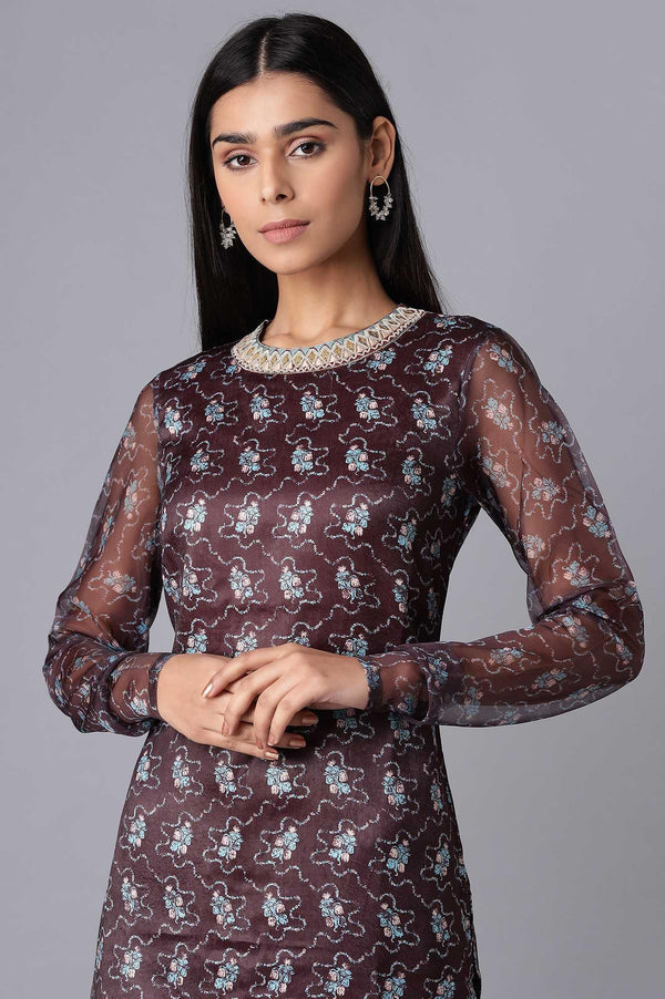 Dark Brown kurta-Flared Pant Set