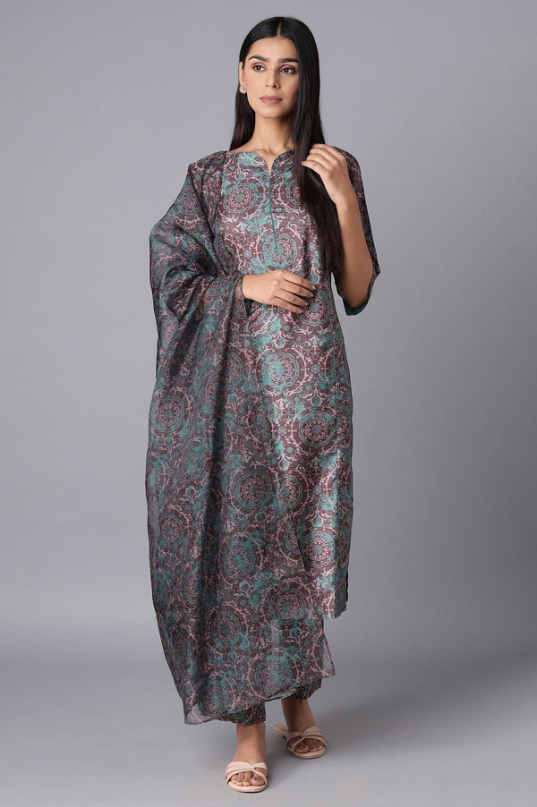 Dark Brown kurta-Slim Pants- Dupatta Set