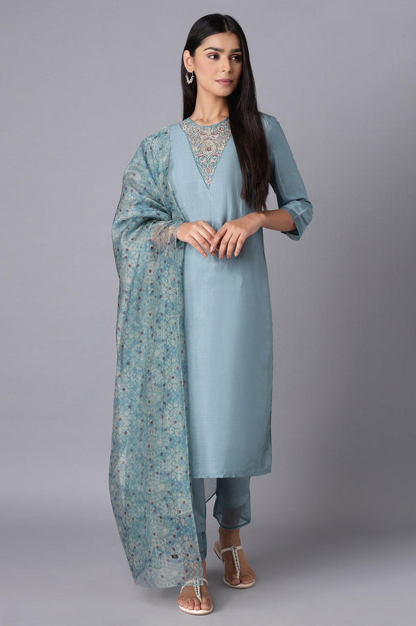 Light Blue kurta-Slim Pant- Dupatta Set