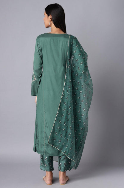 Green kurta-Slim Pant- Dupatta Set - wforwoman