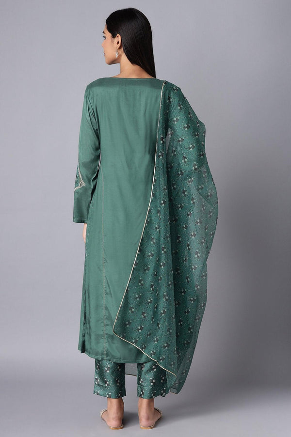 Green kurta-Slim Pant- Dupatta Set