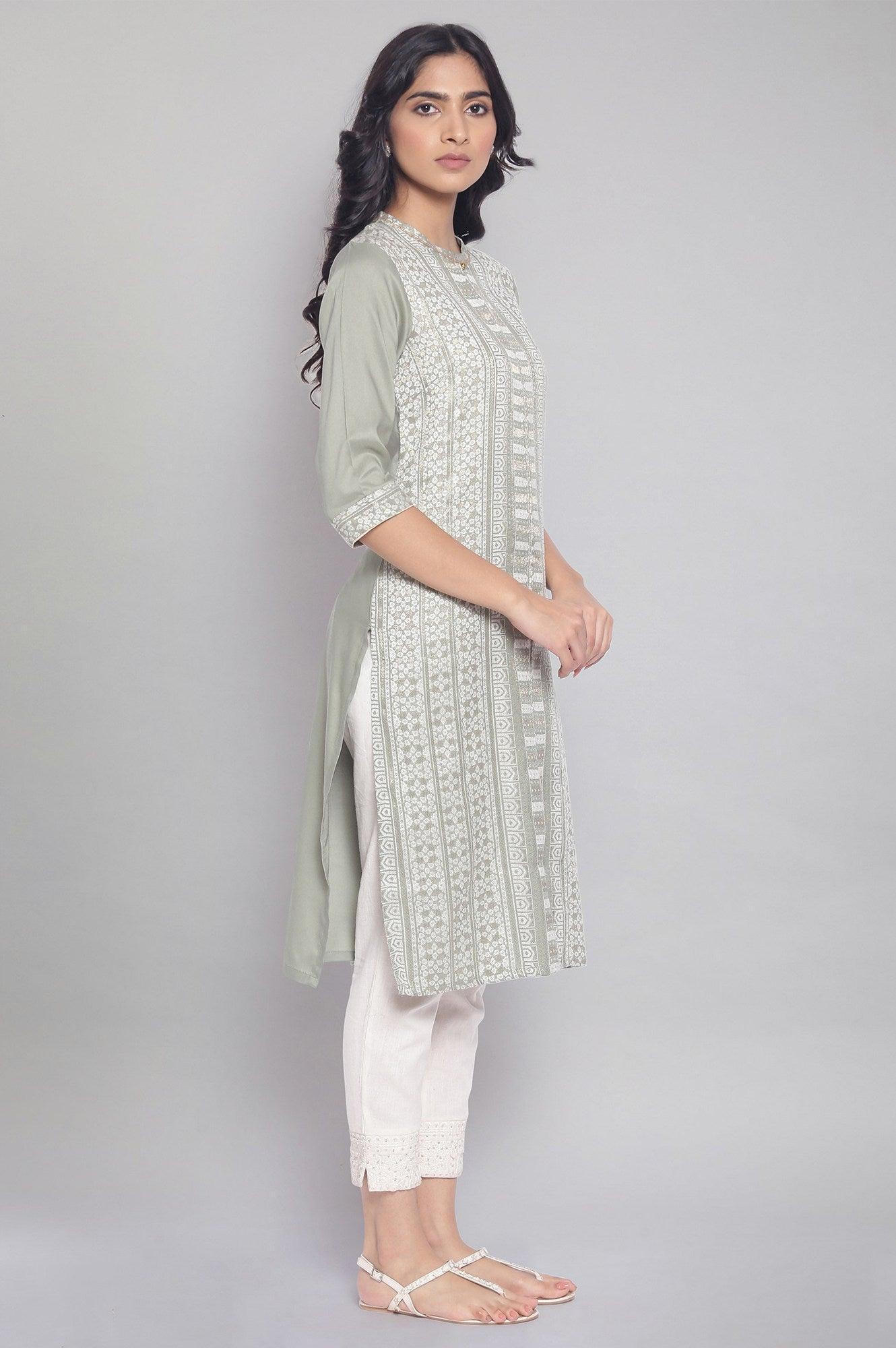 Sage Green Dobby kurta - wforwoman