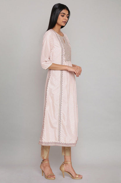 Light Pink Gathered kurta with Embroidery - wforwoman