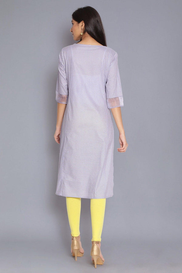Periwinkle Blue Printed kurta with Embroidery