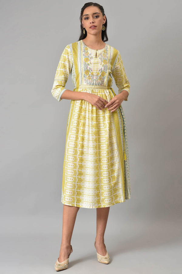 Ecru Dress with Soft Multi-Coloured Prints