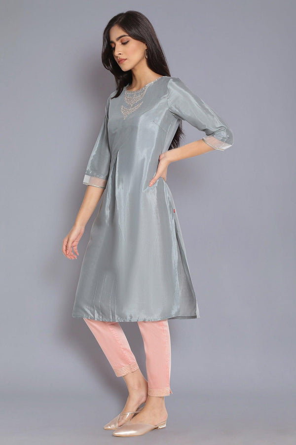 Slate Blue kurta with Embroidery