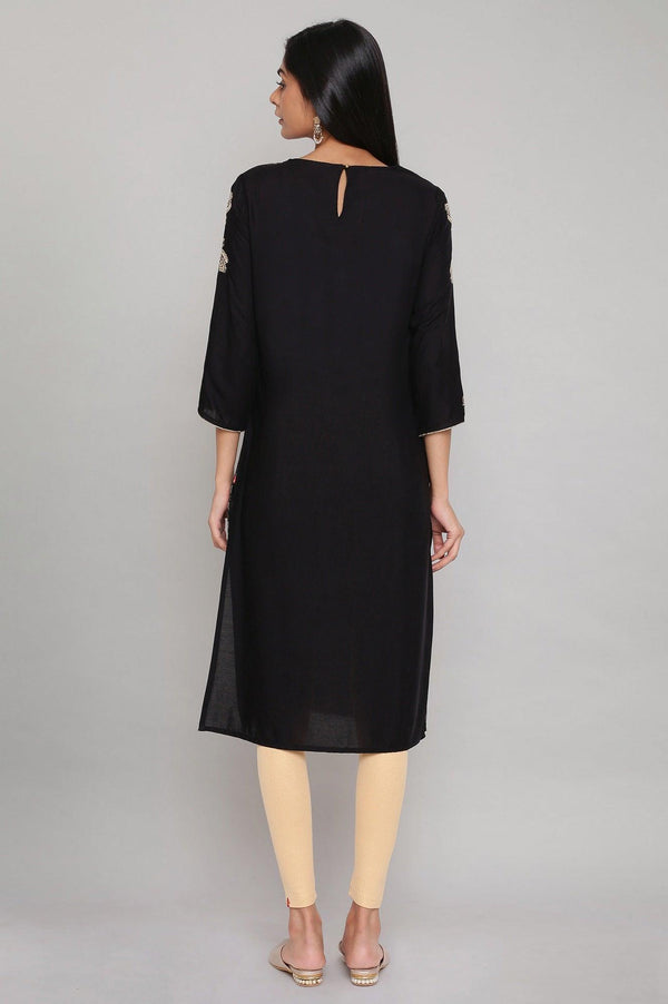 Black Jacquard kurta with Embroidery